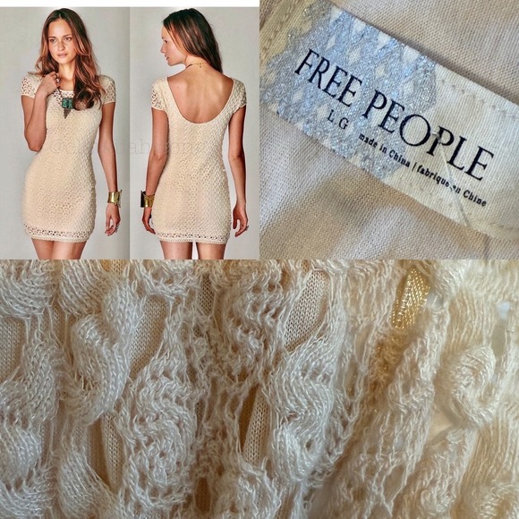 Free People Ivory Crochet Gypsy Boho Scoop Sheath Dress L - Picture 4 of 12